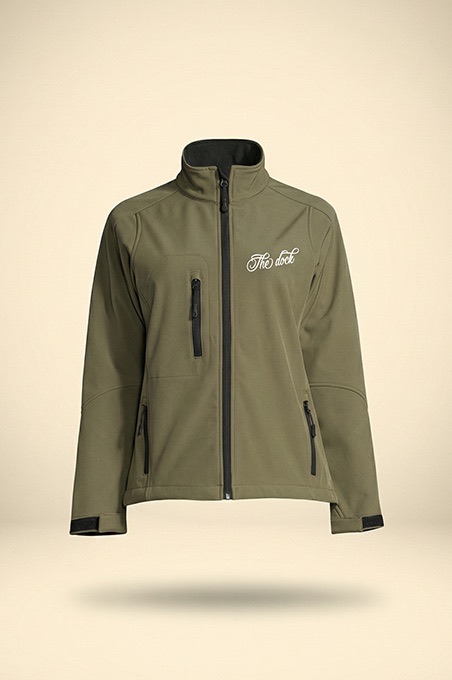 Olīvkrāsas softshell jaka ar izšuvumu