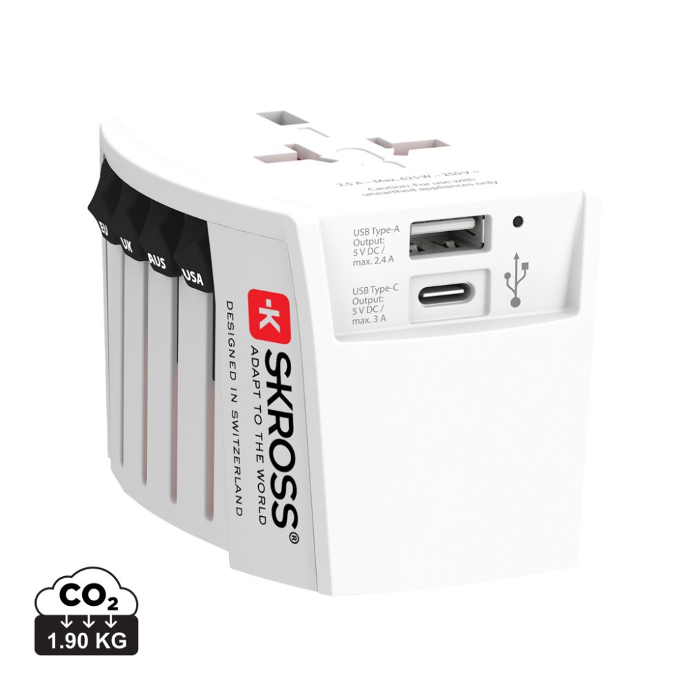 SKROSS World Travel Adapter MUV with USB A and C ports and your logo