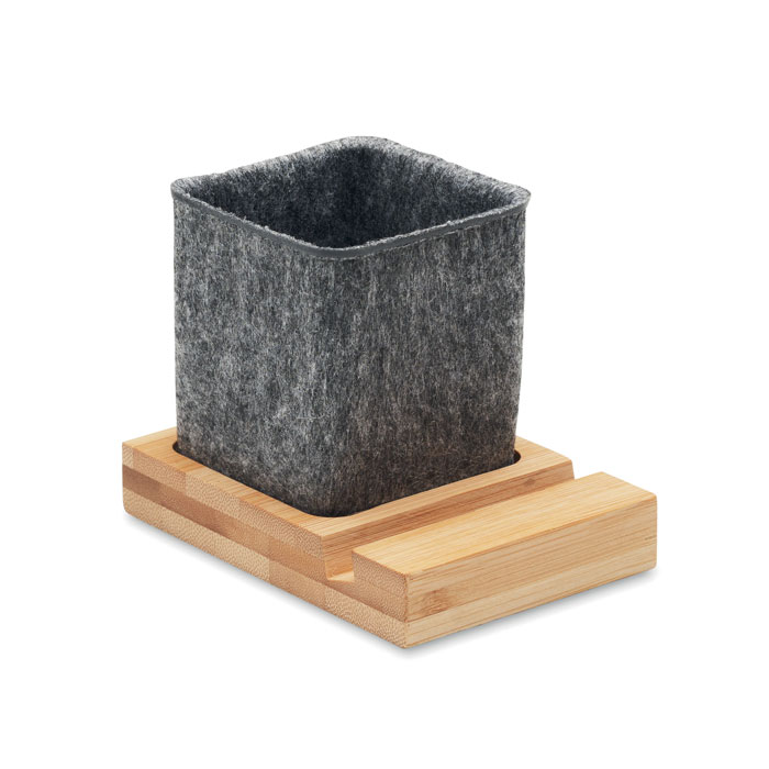 Desk pen holder OROSTAN with phone stand, RPET felt, with your logo