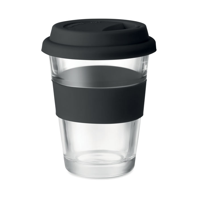 Stikla krūze ASTOGLASS 350 ml ar silikona vāciņu ar jūsu logo