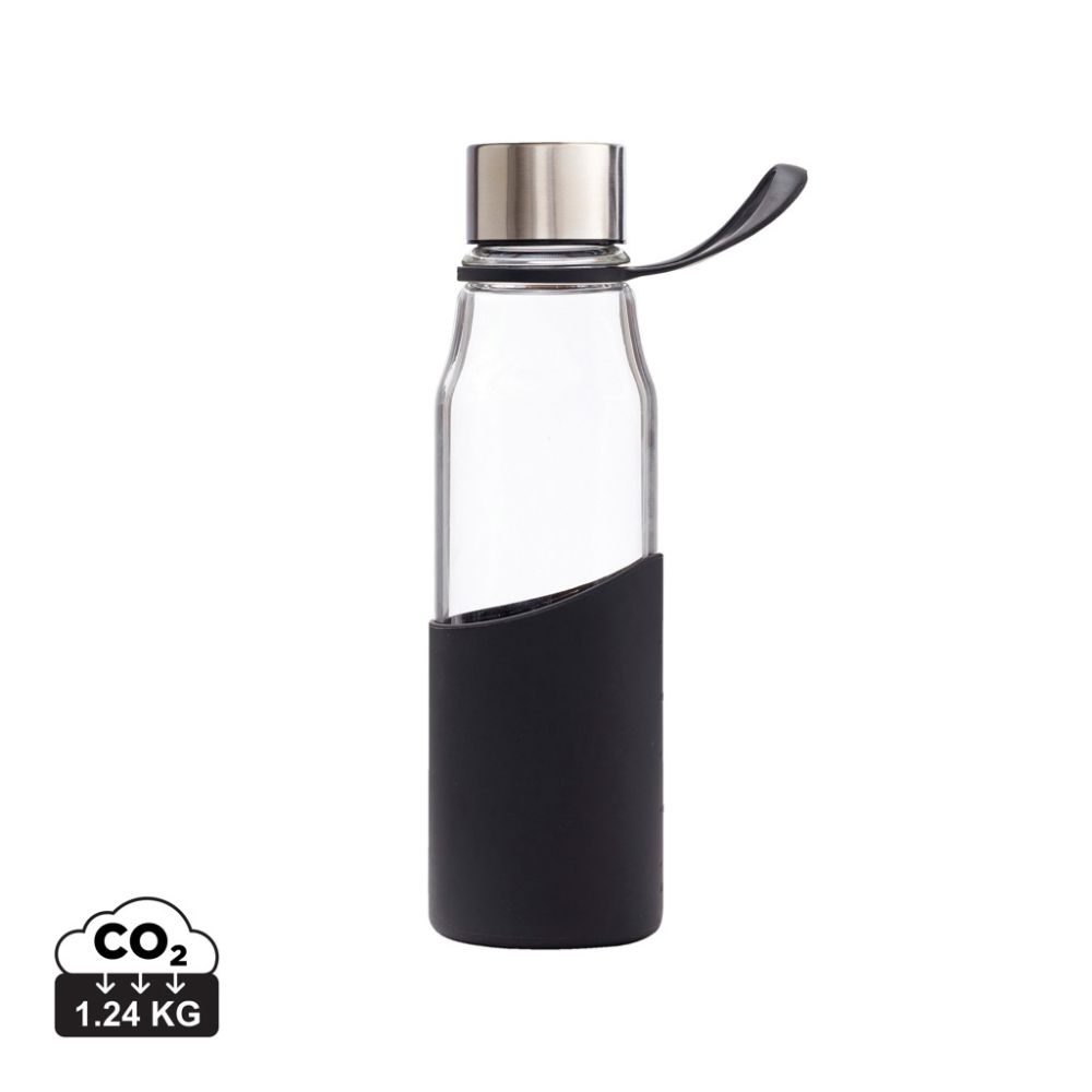 VINGA Lean glass water bottle 550 ml with silicone sleeve with your logo
