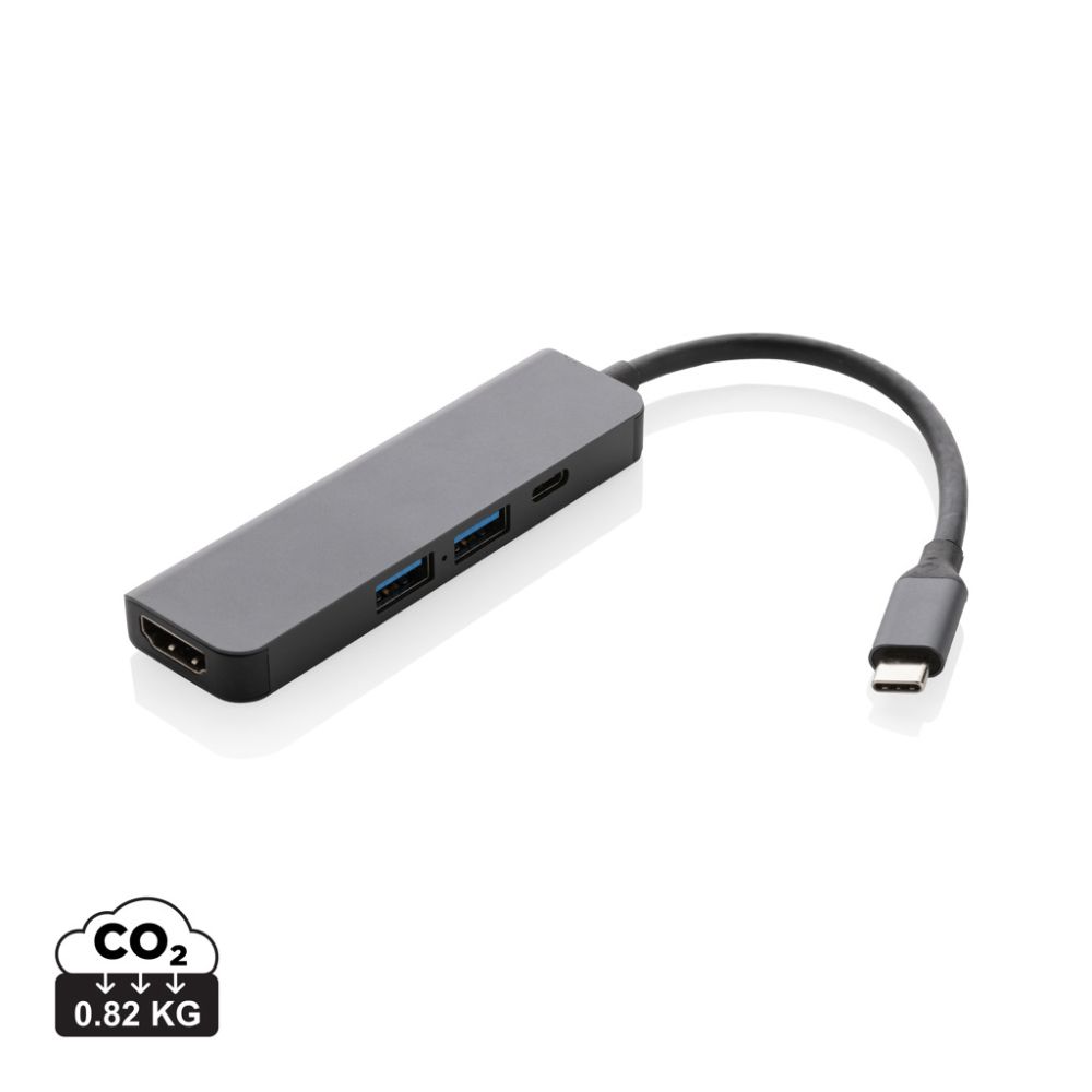 USB centrmezgls Terra no pārstrādāta alumīnija ar HDMI ieeju ar jūsu logo