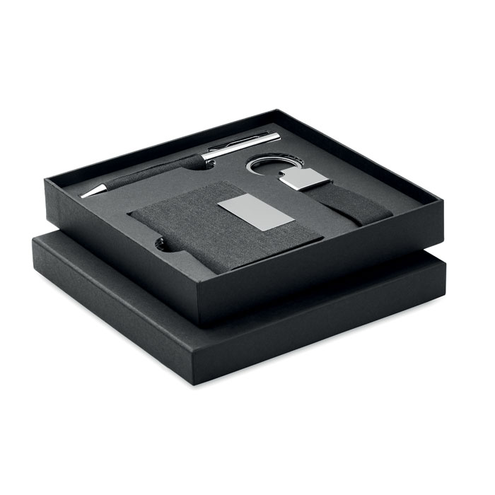 SCRIBI 3 gift set with twist pen, key ring and card holder with your logo