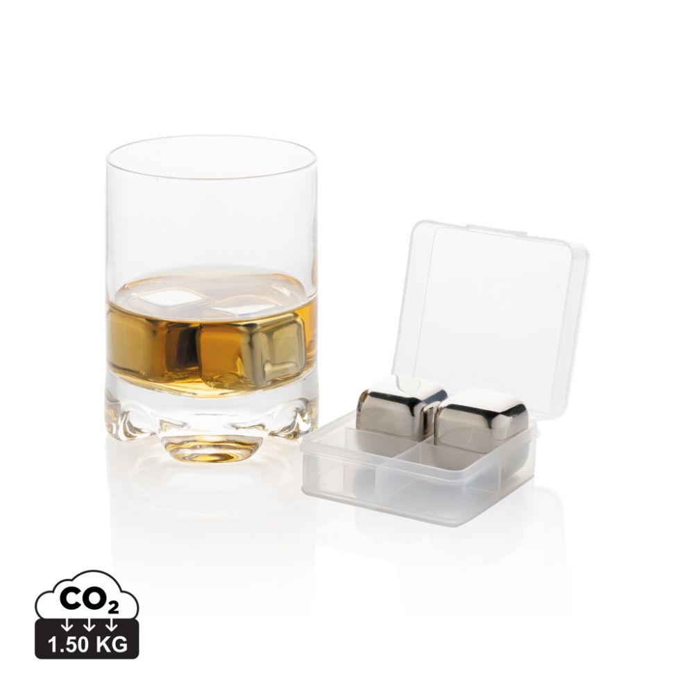 Re-usable stainless steel ice cubes 4pc with storage box, with your logo