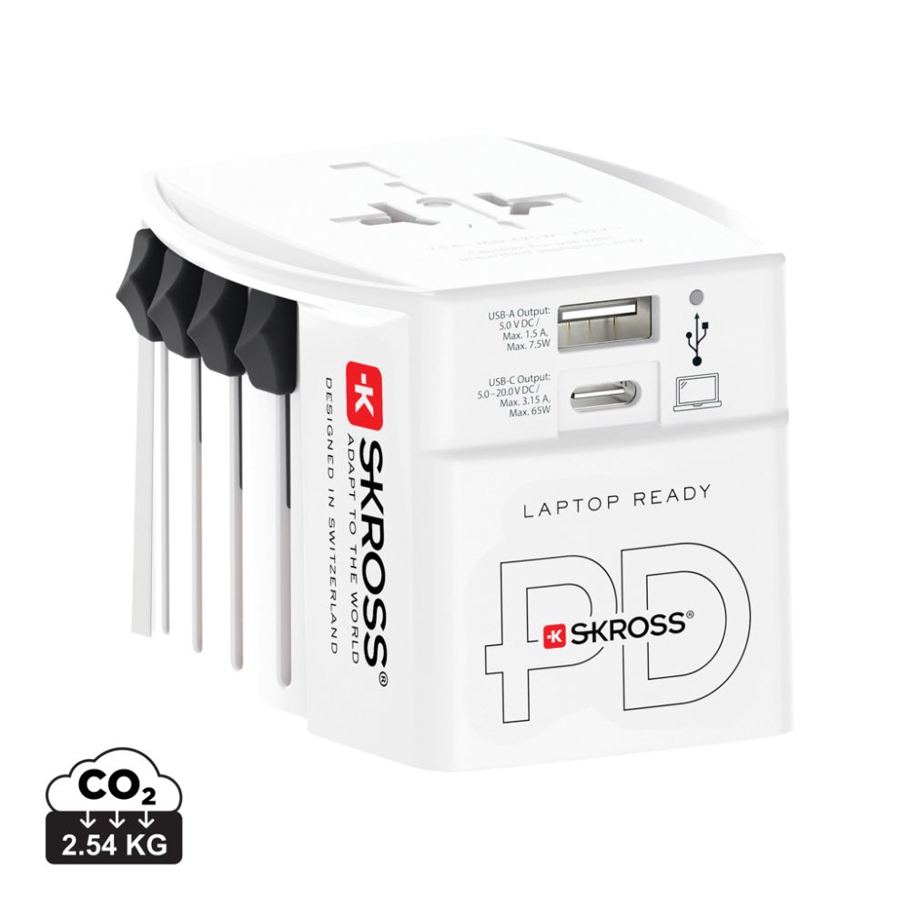 Travel adapter SKROSS World MUV 65W PD with USB C cable, with your logo