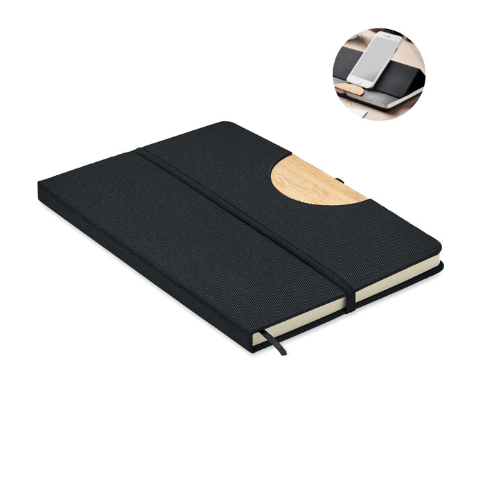 A5 notebook BLAMA with RPET cover and phone stand with your logo