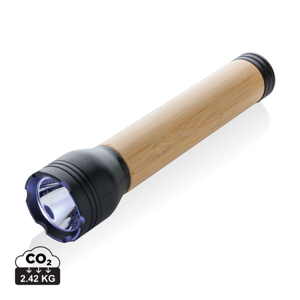 Lucid 5W rechargeable torch in recycled ABS and bamboo, 300 lumens, with your logo