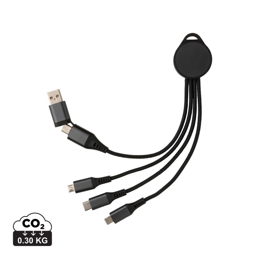 Terra 6-in-1 charging cable made from recycled aluminium with your logo