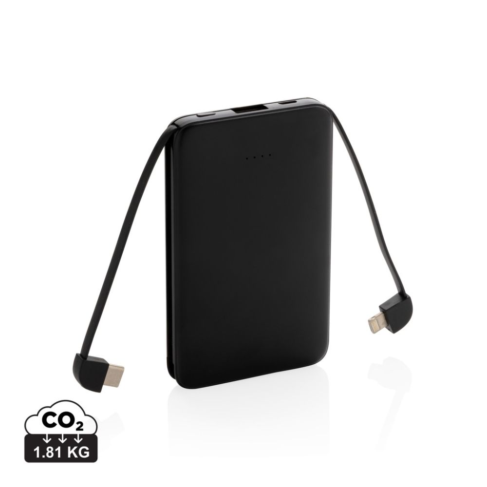 Kabatas jaudas banka 5.000 mAh ar integrētiem kabeļiem ar jūsu logo