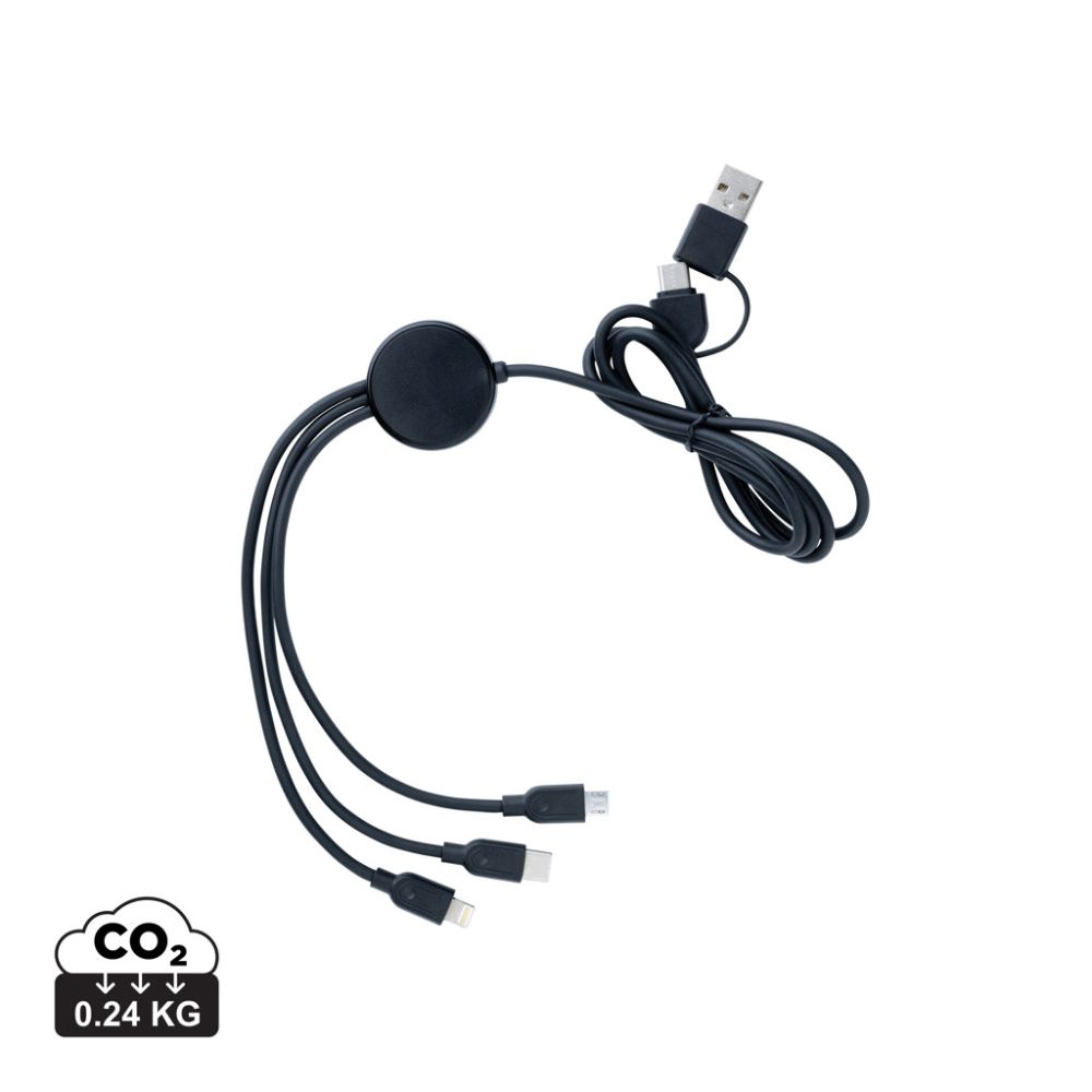 4-in-1 uzlādes kabelis no pārstrādāta TPE un ABS ar 60 W PD atbalstu ar jūsu logo