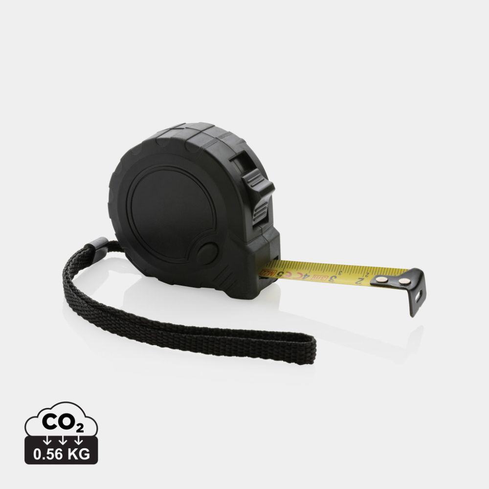 Mērlente no RCS pārstrādātas plastmasas 3 m / 16 mm ar fiksācijas pogu ar jūsu logo