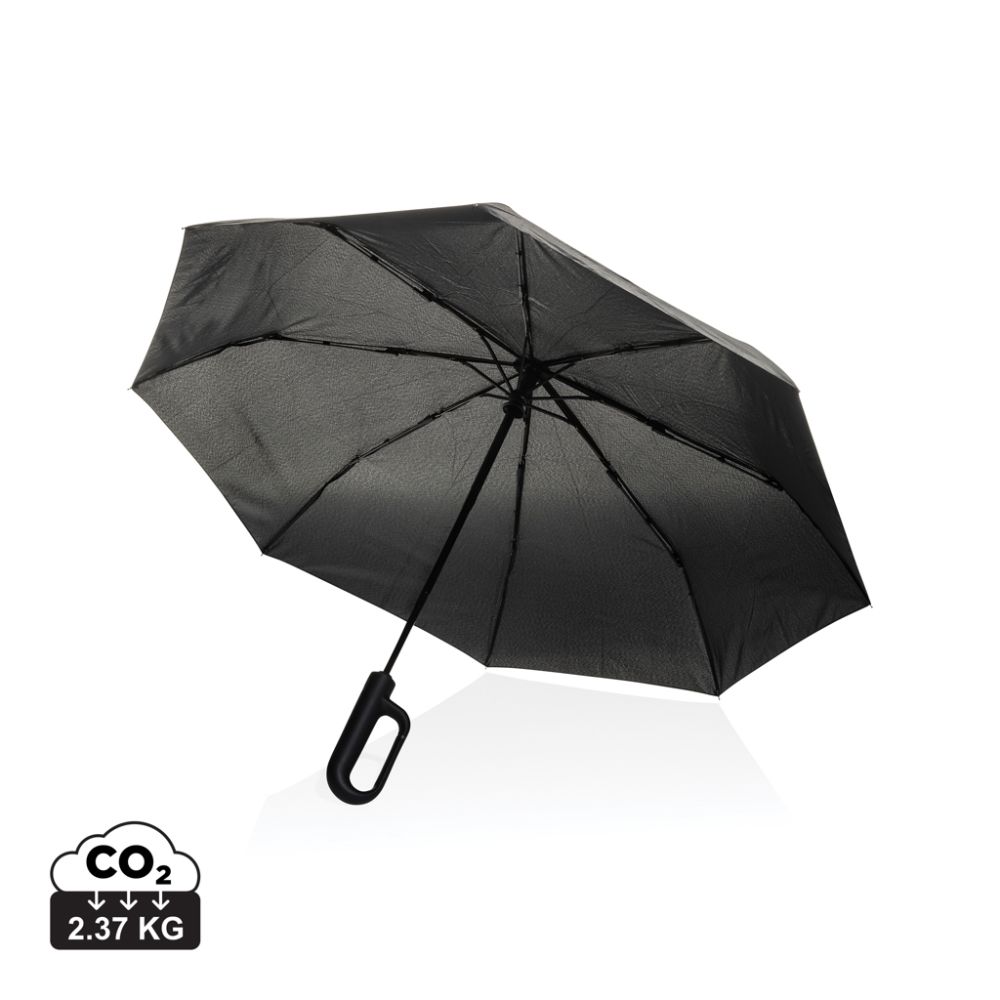 Yara 21" AWARE™ rPET foldable umbrella with carabiner handle, with your logo