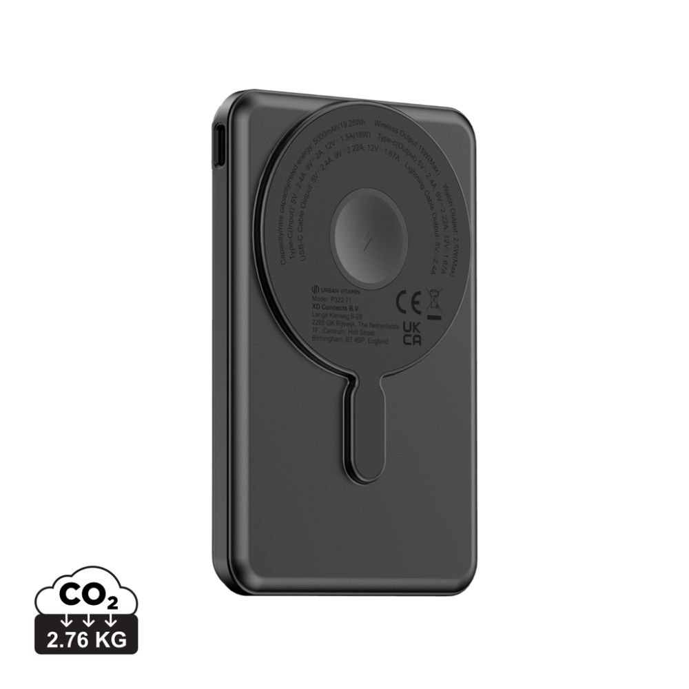 Ārējais akumulators Urban Vitamin Redwood 5000 mAh ar magnētisko uzlādi ar jūsu logo