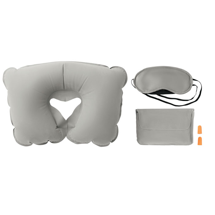 Travel set TRAVELPLUS with velvet inflatable pillow, eye mask and earplugs with your logo