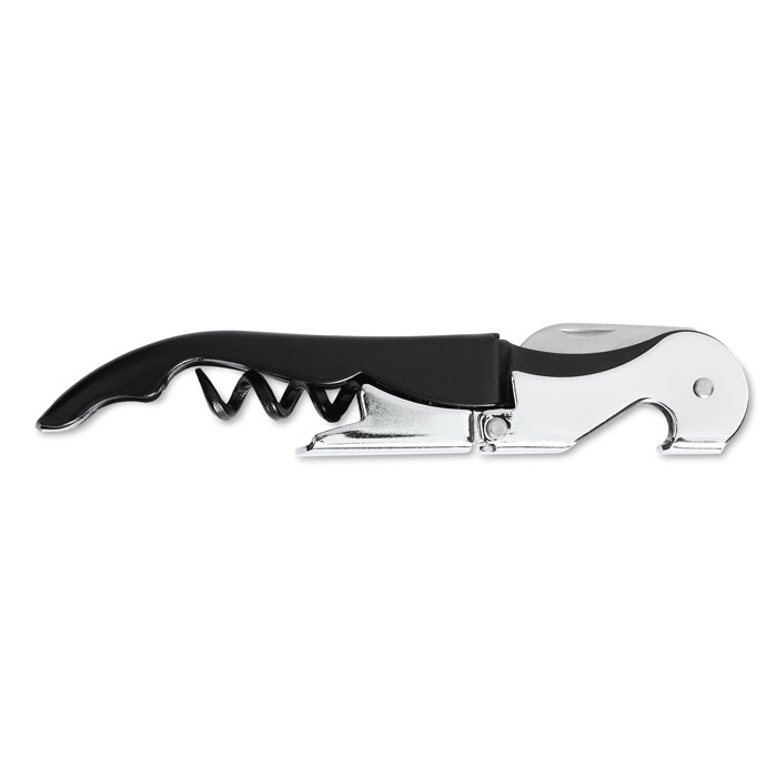 Waiter's knife LUCY in stainless steel with double cork stand and your logo