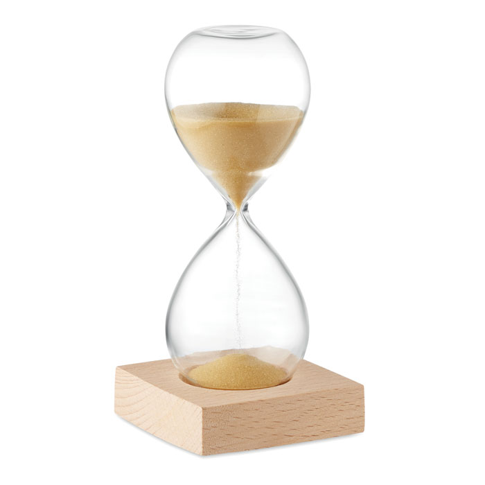 Sand timer DESERT with borosilicate glass and beech base, with your logo