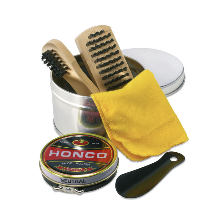 TORTON 5-piece shoe polish kit in a tin with your logo