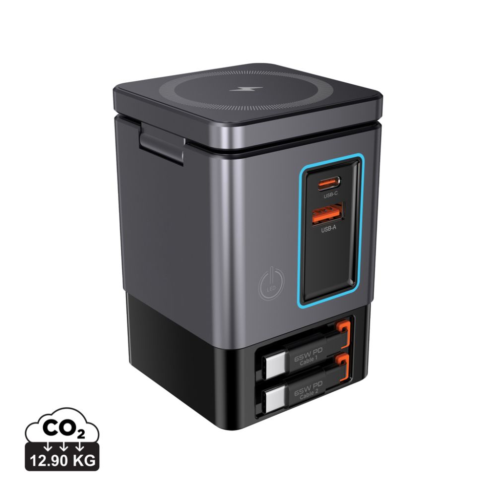Charging station Urban Vitamin Sacramento 105W GaN with retractable cables and your logo
