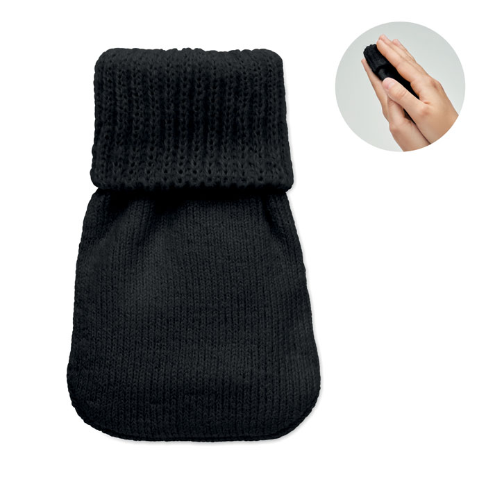 WARMMUFF hand warmer in knitted polyester with reusable heat pad, with your logo