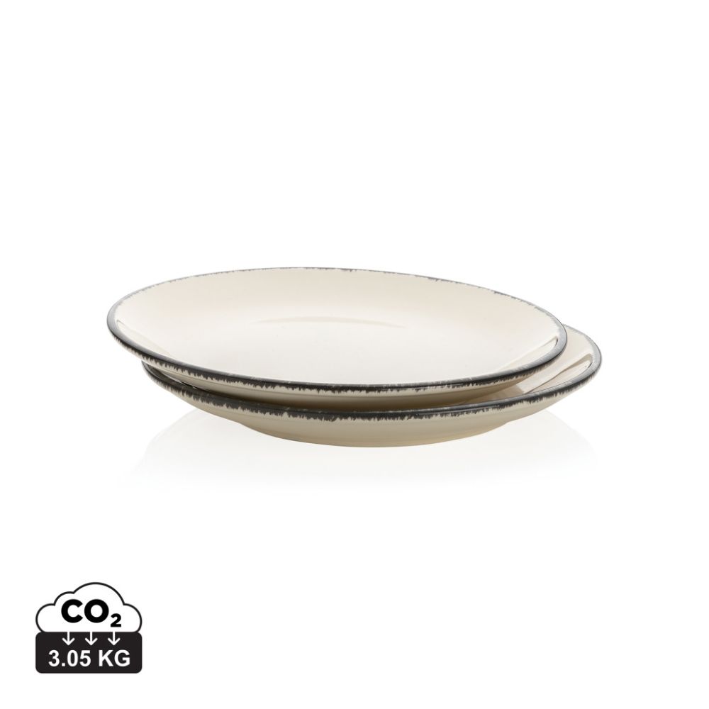 Ukiyo ceramic dinner plate set of 2 with black edge, with your logo