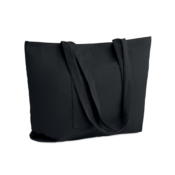 Corduroy shopping bag CORDY G with zip closure and front pocket, with your logo