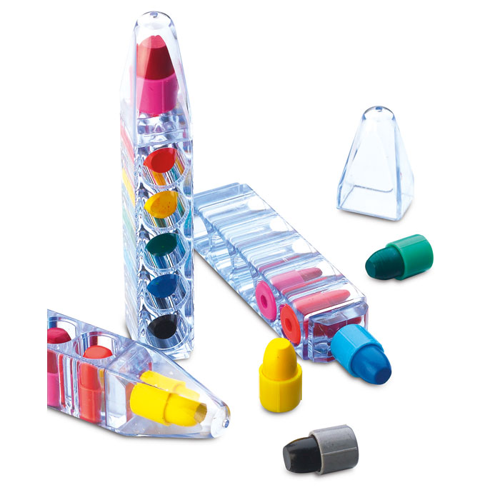 Wax crayon set MAGIC in a clear pen-shaped case with your logo