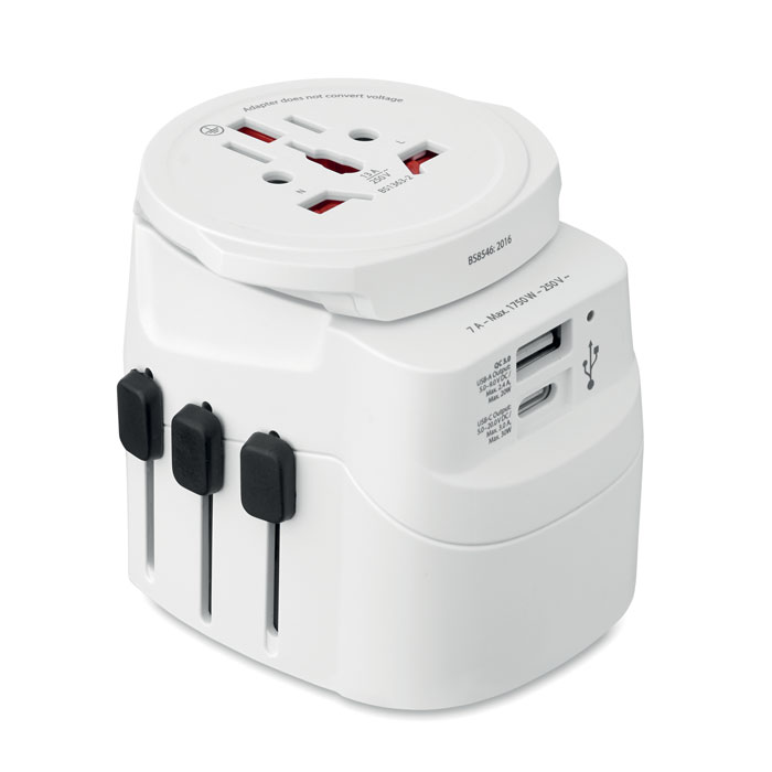 Ceļojumu adapteris SKROSS® PRO LIGHT USB AC30 PD ar USB-A un Type-C ar jūsu logo