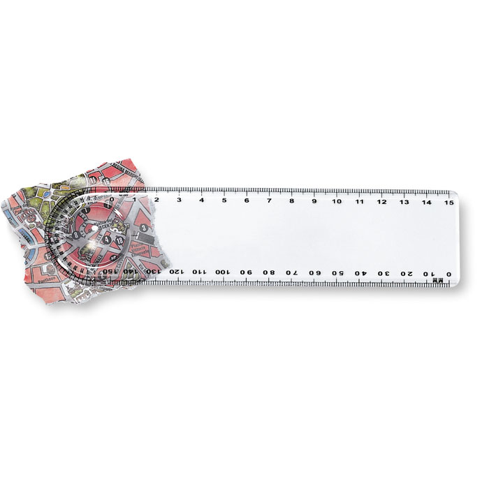 Plastic ruler LASTA with magnifier and protractor, with your logo