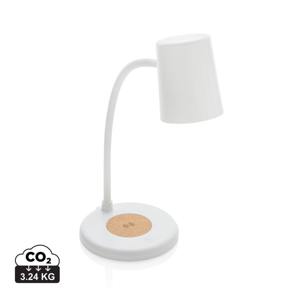 Zenara desk lamp with 15 W wireless charger, recycled plastic and cork, with your logo
