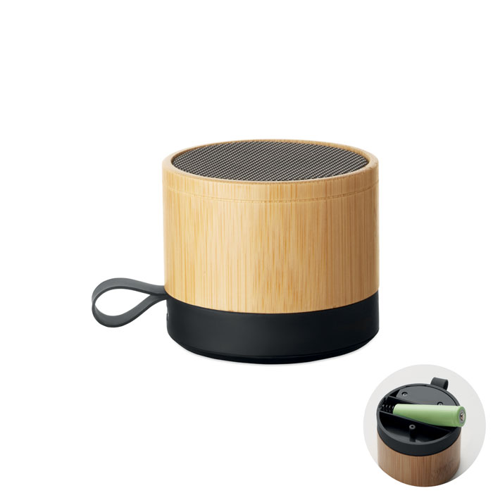 Wireless speaker RECAR BAMBOO with bamboo casing and replaceable battery, with your logo