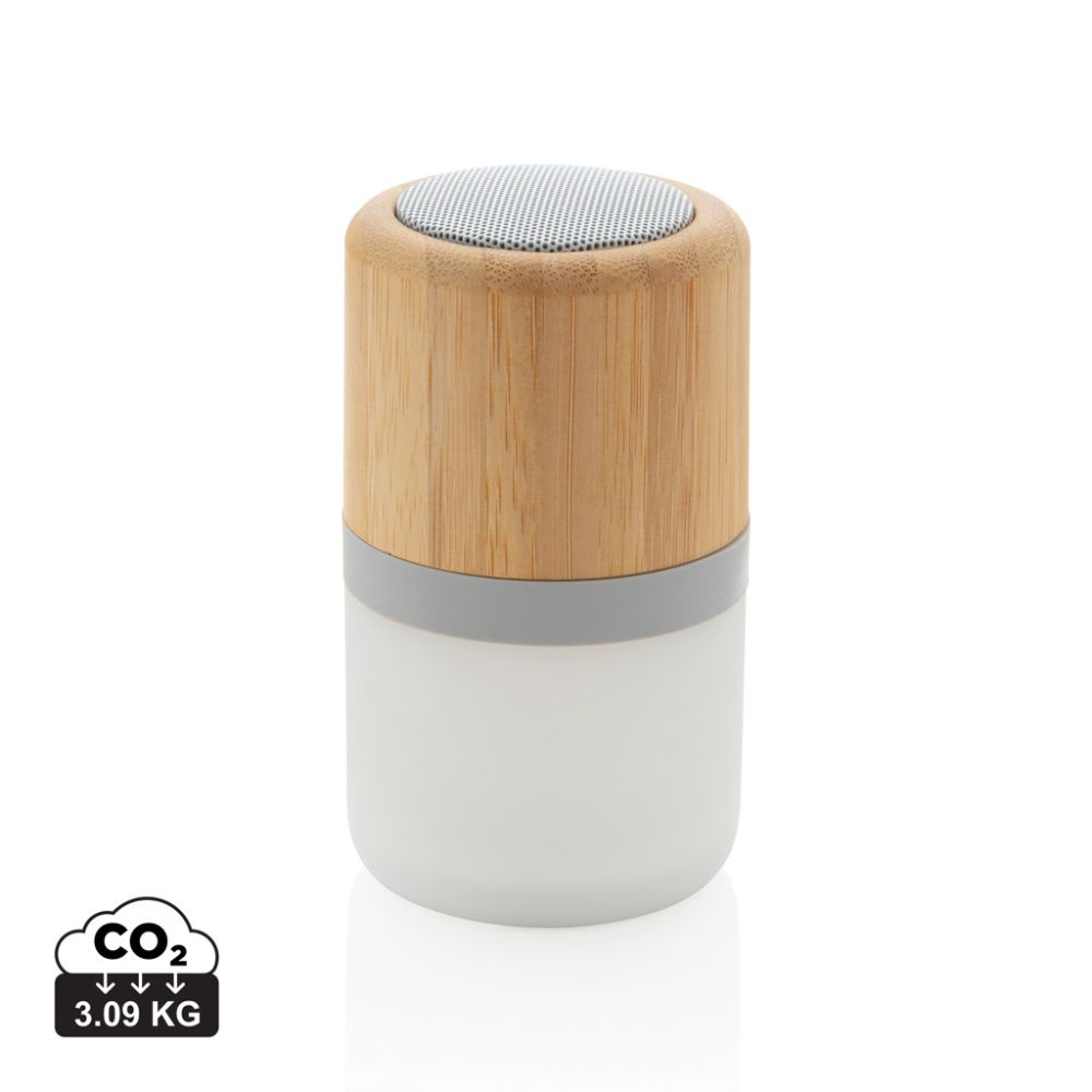 Bezvadu skaļrunis ar krāsu mainošu gaismu Bamboo 3W no bambusa ar jūsu logo