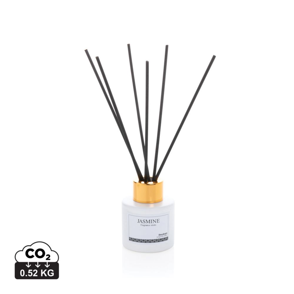 Fragrance sticks Ukiyo deluxe with jasmine scent in a glass jar, with your logo