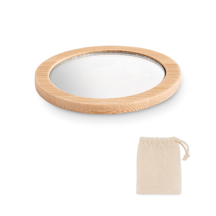 Bamboo make-up mirror MALAY with magnifying effect and your logo