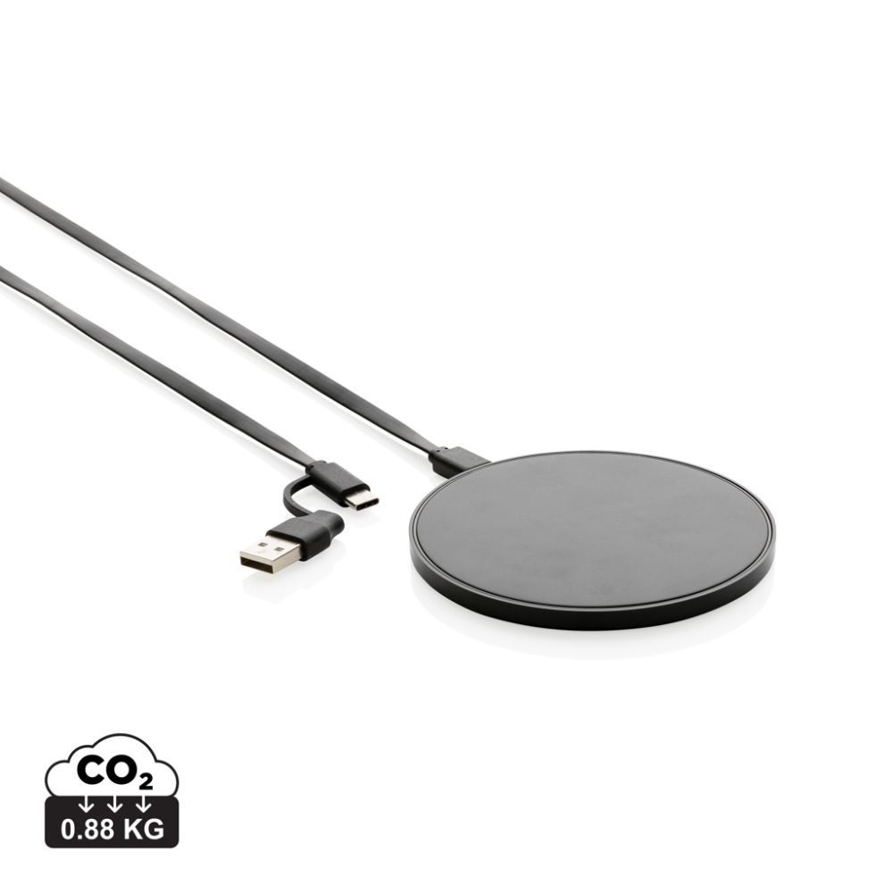 10W wireless charger RCS recycled plastic with dual USB cable with your logo