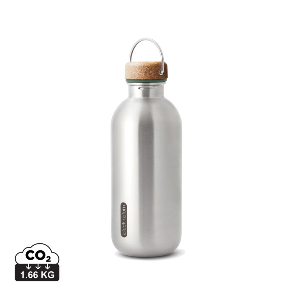 Black+Blum steel water bottle 600 ml, lightweight with carry loop, with your logo