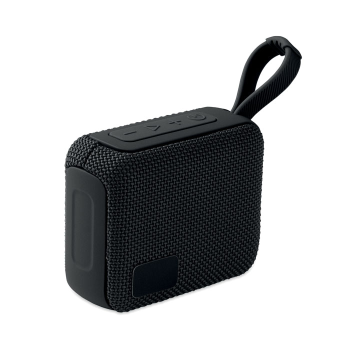 OBLO 5 W wireless speaker with RPET fabric and hanging cord with your logo