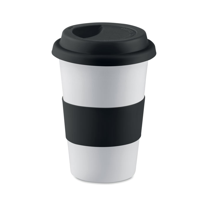 Keramikas krūze TRIBECA 400 ml ar vāciņu un apdruku ar jūsu logo
