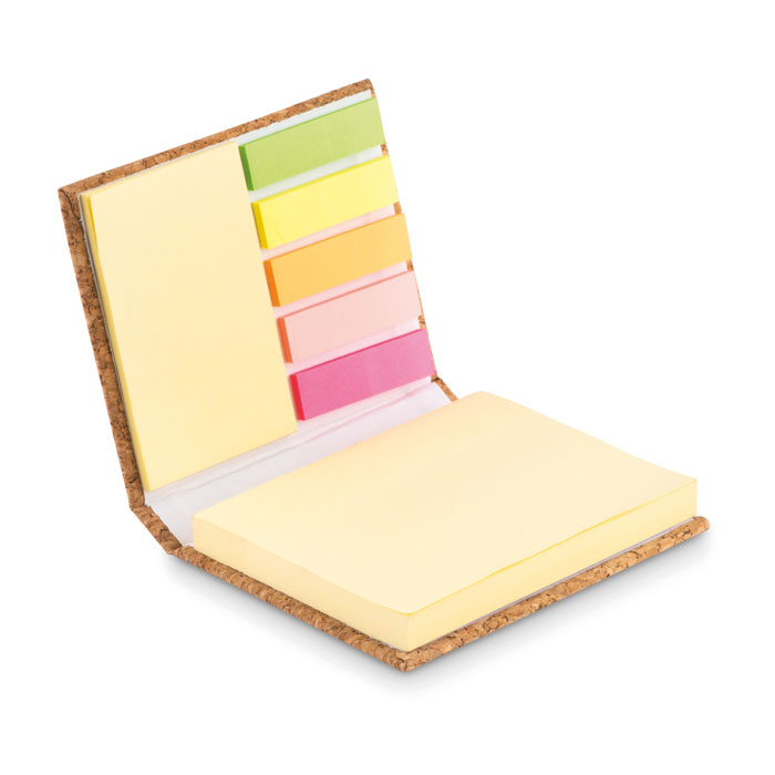 VISIONCORK sticky note set with cork cover, recycled paper, with your logo