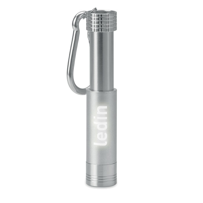 LED key ring POP LIGHT in aluminium with illuminated logo, with your logo