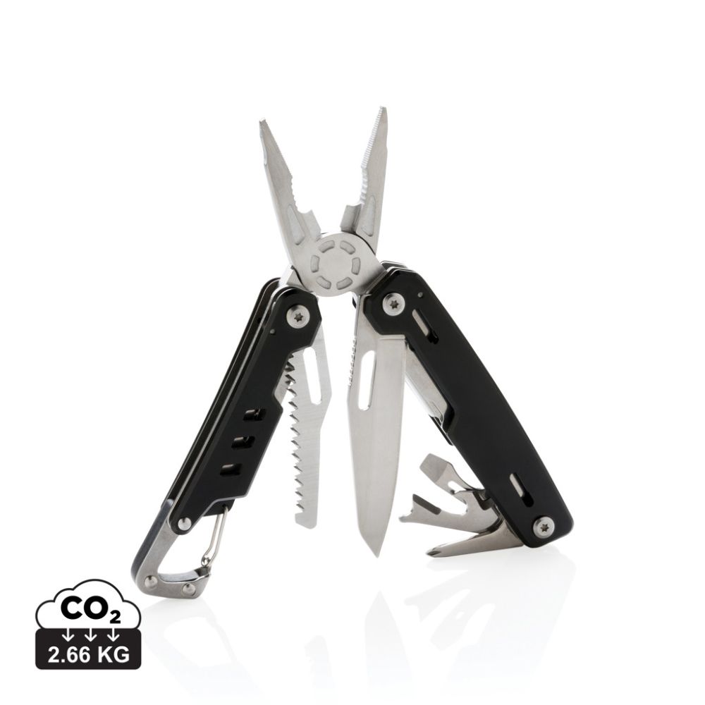 Multitool Solid with carabiner, 11 functions, aluminium case, with your logo