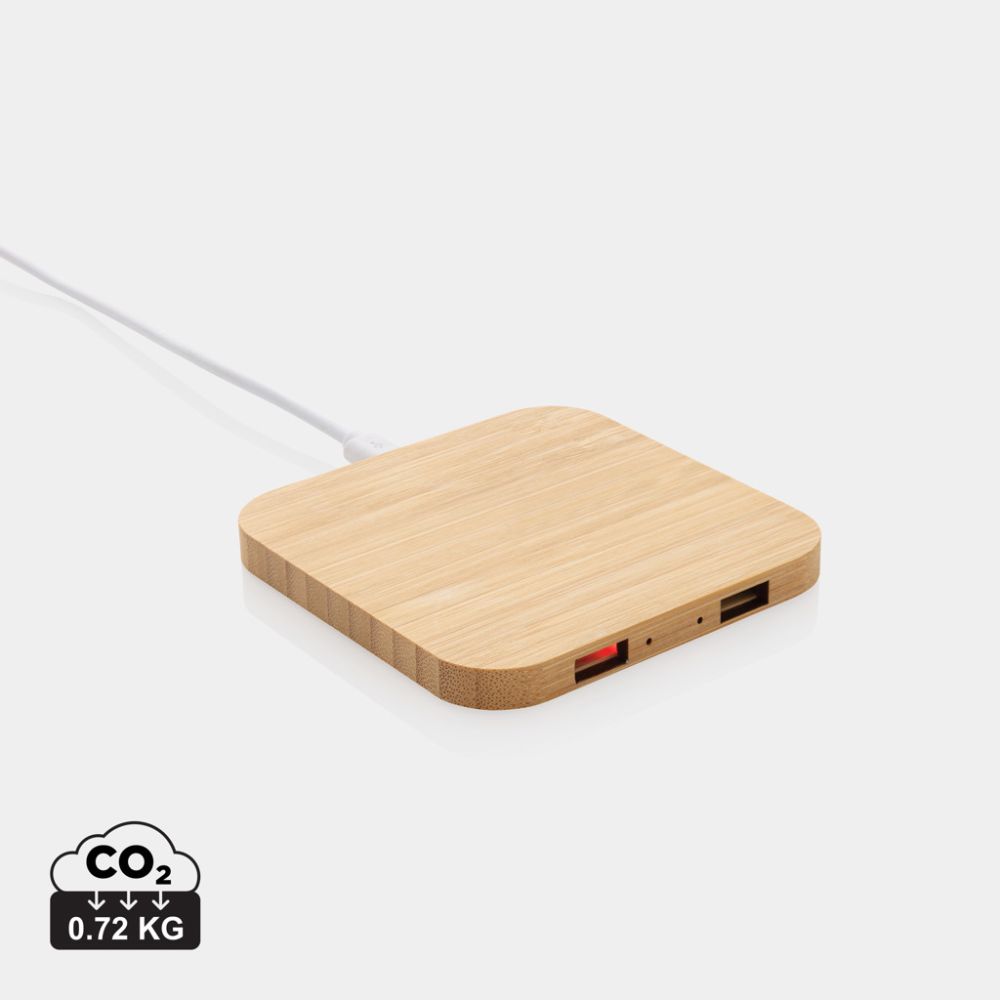 Bezvadu lādētājs Bamboo 10W no FSC® bambusa ar USB, ar jūsu logo