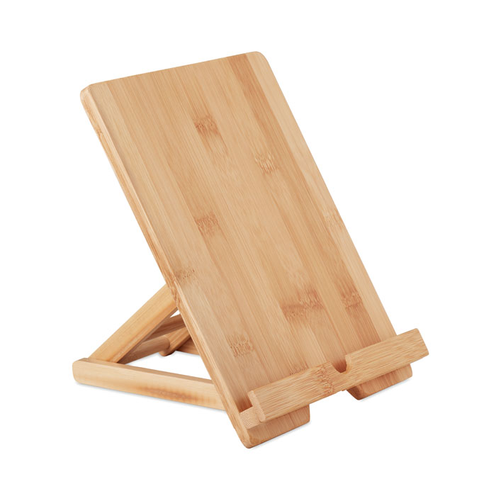Bamboo tablet stand TUANUI, foldable, with cable opening, with your logo