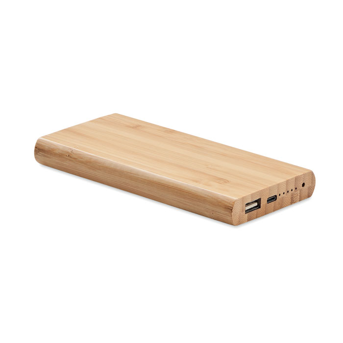 Bezvadu lādētājs powerbank ARENA C 6000 mAh ar bambusa korpusu ar jūsu logo