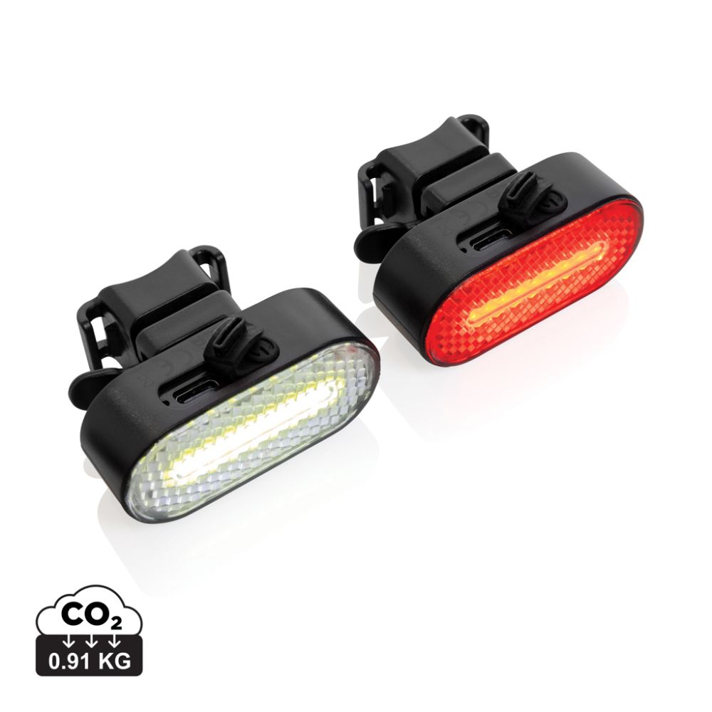 Bike light set Lumino with RCS recycled ABS, USB rechargeable, with your logo