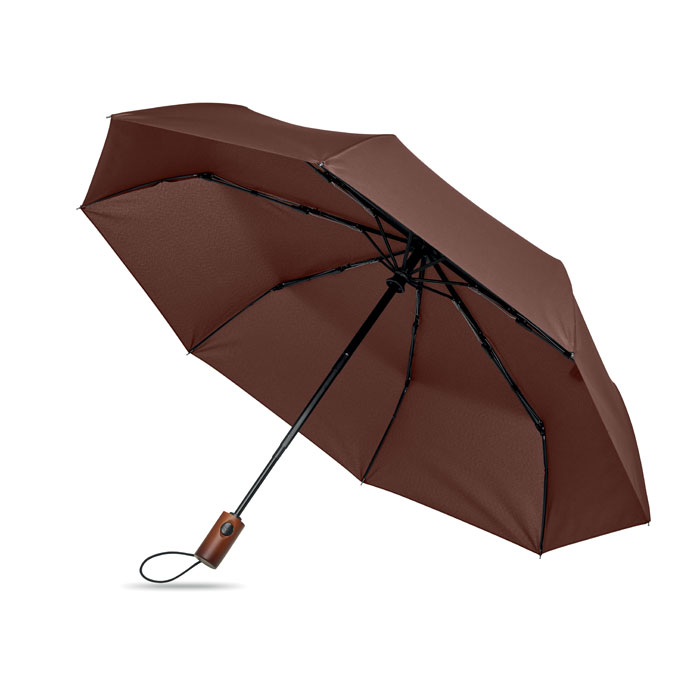 RAYNA FOLD foldable umbrella with auto open/close and wooden handle, with your logo
