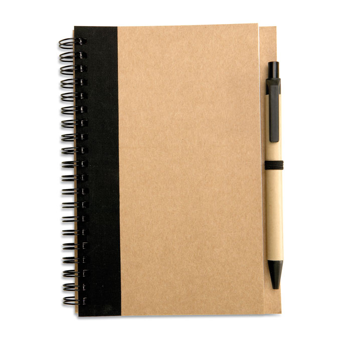 B6 recycled paper notebook SONORA PLUS with pen and your logo