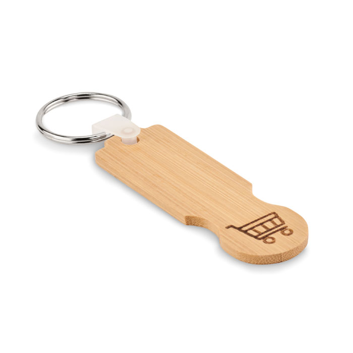 Bambusa atslēgu piekariņš COMPRAS ar groza žetonu ar jūsu logo
