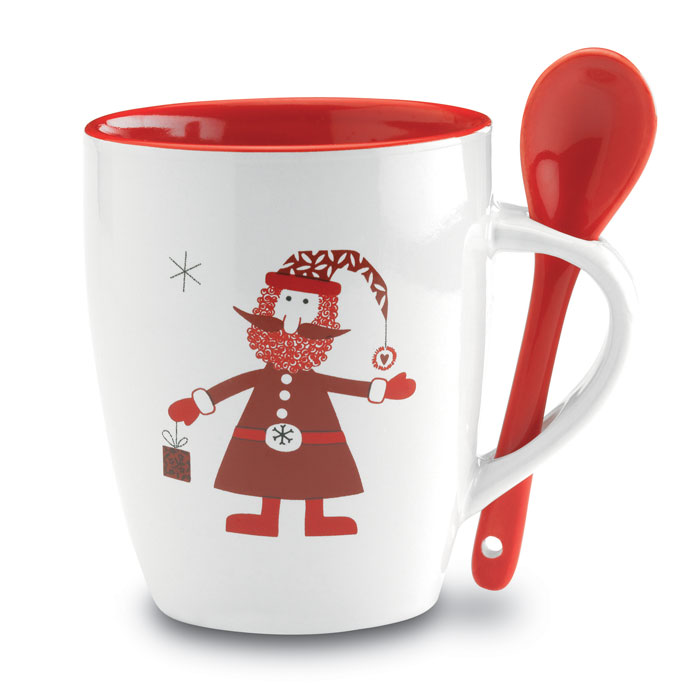 Keramikas krūze CLAUS ar karoti un Ziemassvētku vecīša dekoru ar jūsu logo