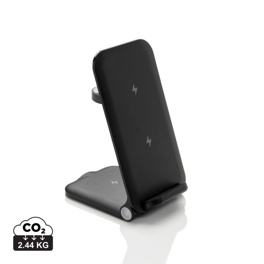 Powerpal 3 in 1 wireless charger, 15W, recycled ABS, foldable, with your logo