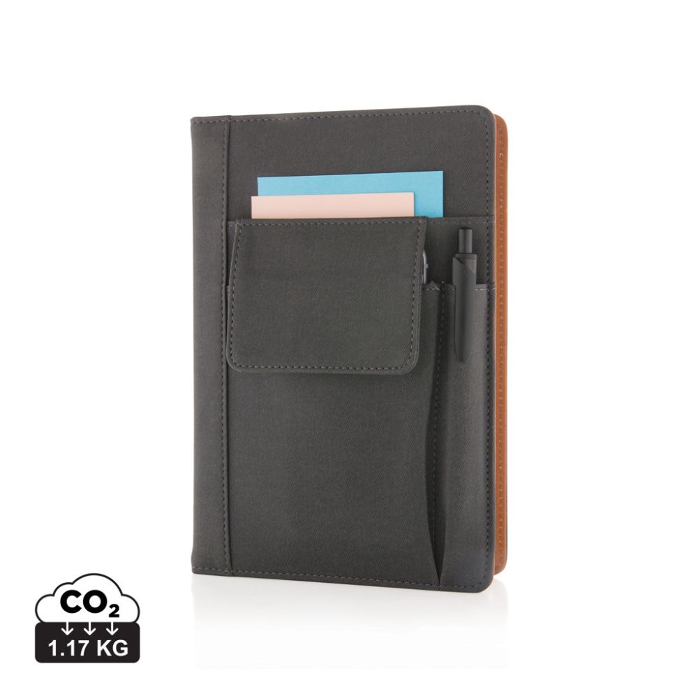 Notebook P773.07 with phone pocket and PU cover, reusable, with your logo